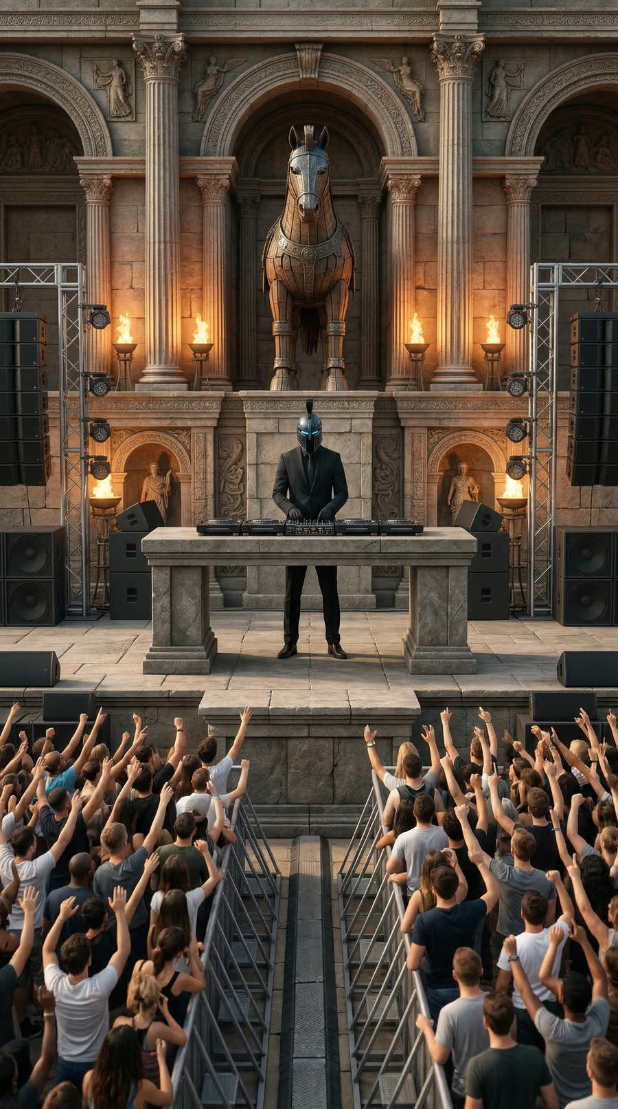 Stone Stage: Torches, relief, bass drum