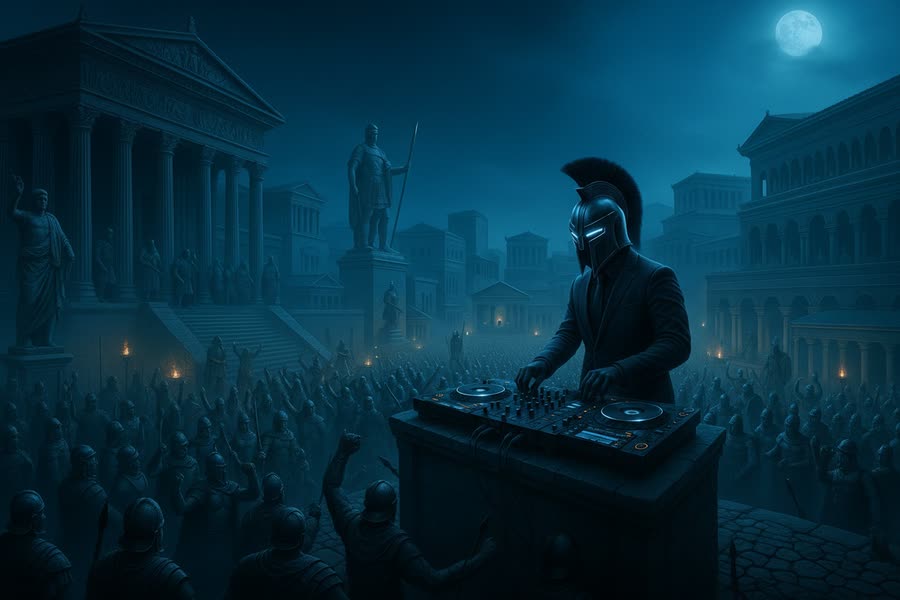 Temple at Night: Decks before the statue